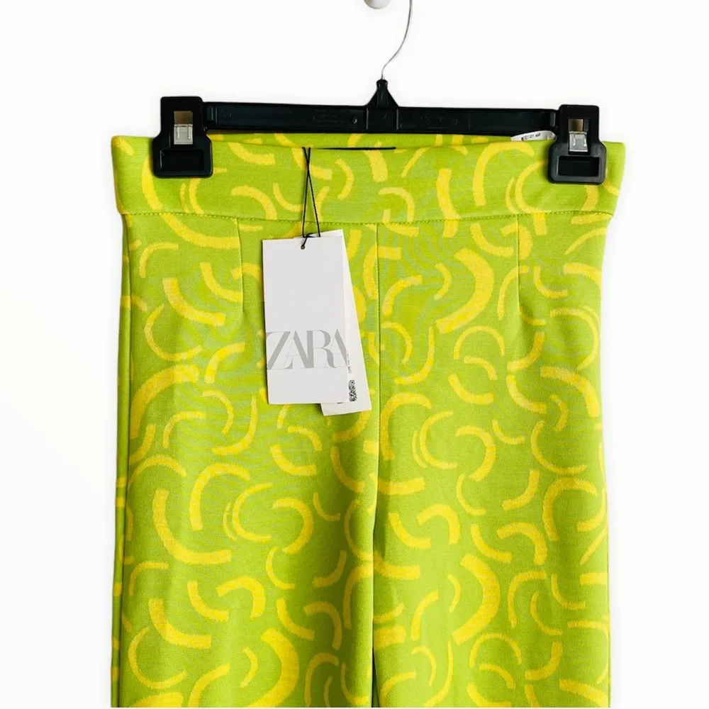 Zara NWT Lime Green & Yellow Knit Flare Jacquard Pant Size Small - Picture 5 of 9